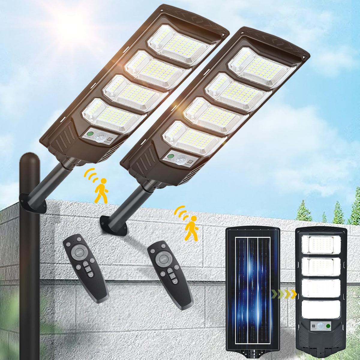 MoMyofdy solar street light panel-wide view brightens parking lots efficiently.