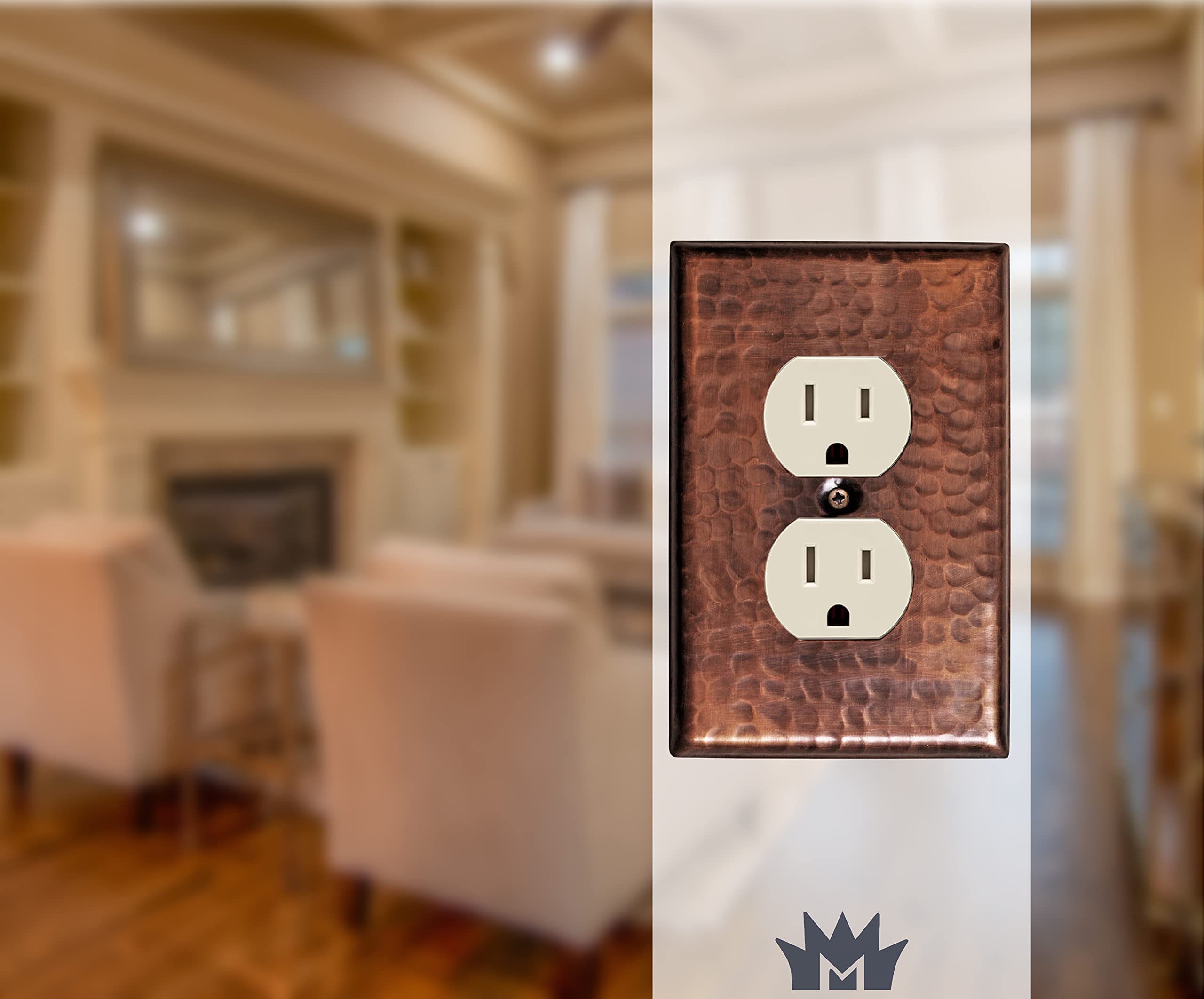 Monarch Abode hand hammered outlet cover on wall in modern home
