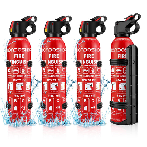 Mondoshop 4-pack fire extinguisher mounted on wall for easy home safety.