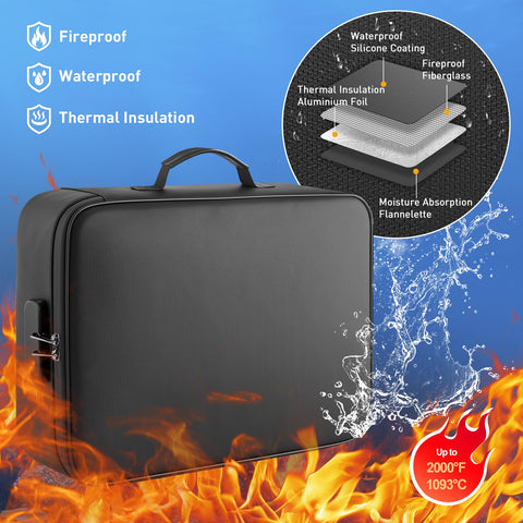Mondoshop fireproof waterproof document bag with laptop pocket protects devices on the go.