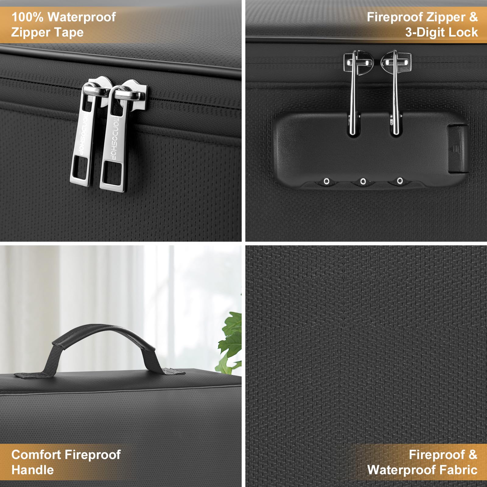 Mondoshop fireproof waterproof document bag with passport slot secures travel documents.