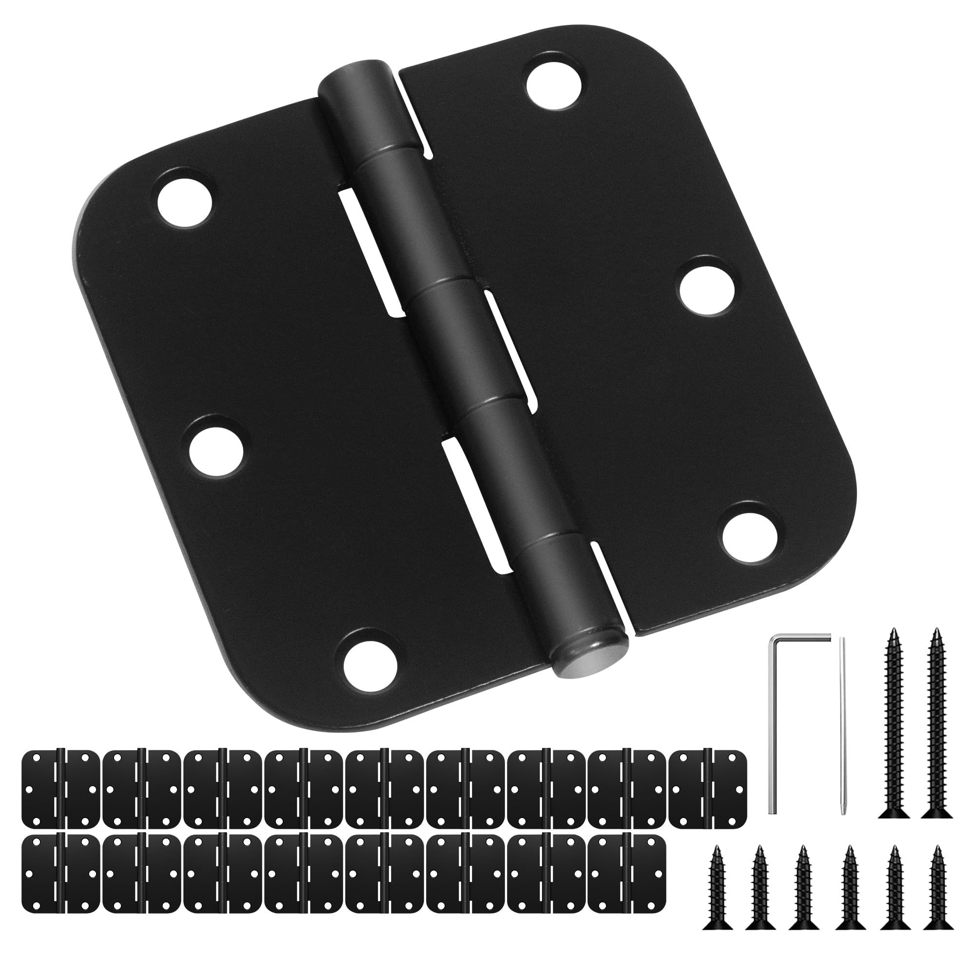Moneek's Hardware 18-pack rounded-corner hinges in matte black for durable interior and exterior doors.