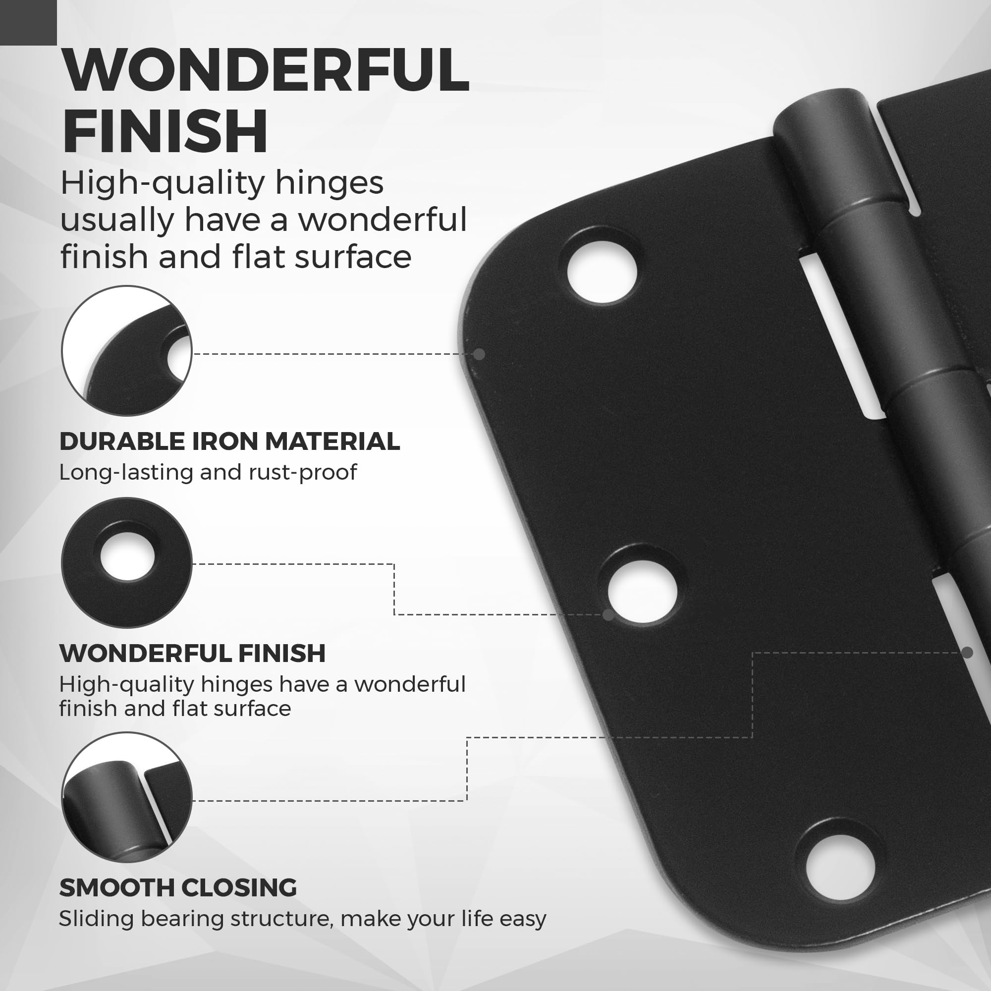 Moneek's Hardware 3-5 inch hinge secured on a door frame for solid support.