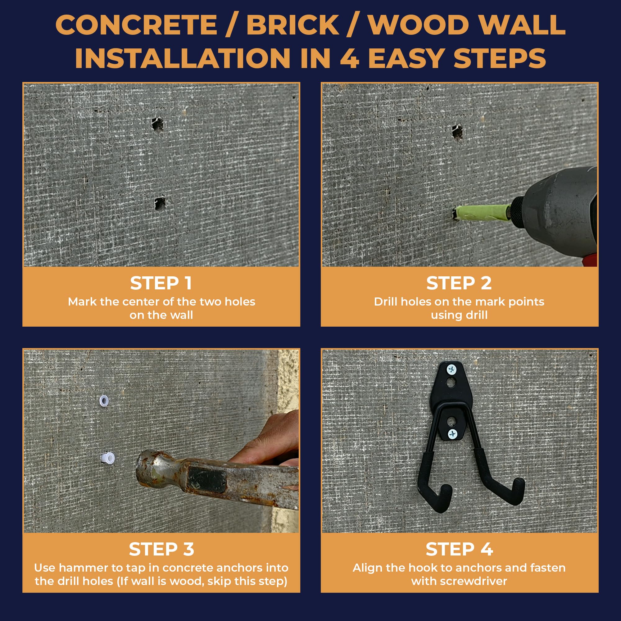 Durable steel construction of Moneek's Hardware garage hooks for lasting organization.