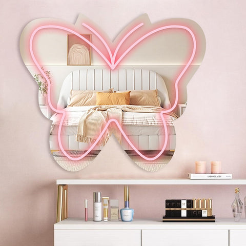 Moneter anime butterfly mirror with neon wall light for chic bedroom ambiance