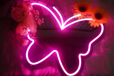 Moneter butterfly neon sign mirror with dimmable brightness for versatile decor