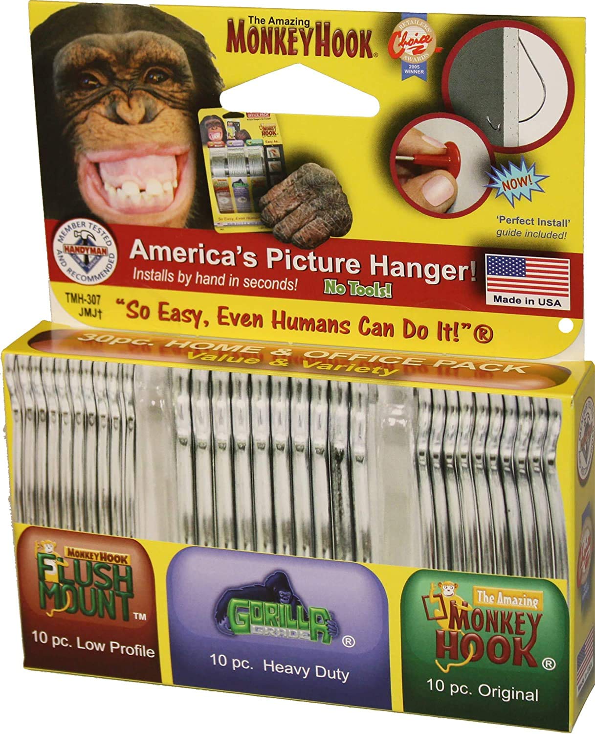 Monkey Hook Original Hanger shows tool-free picture mounting