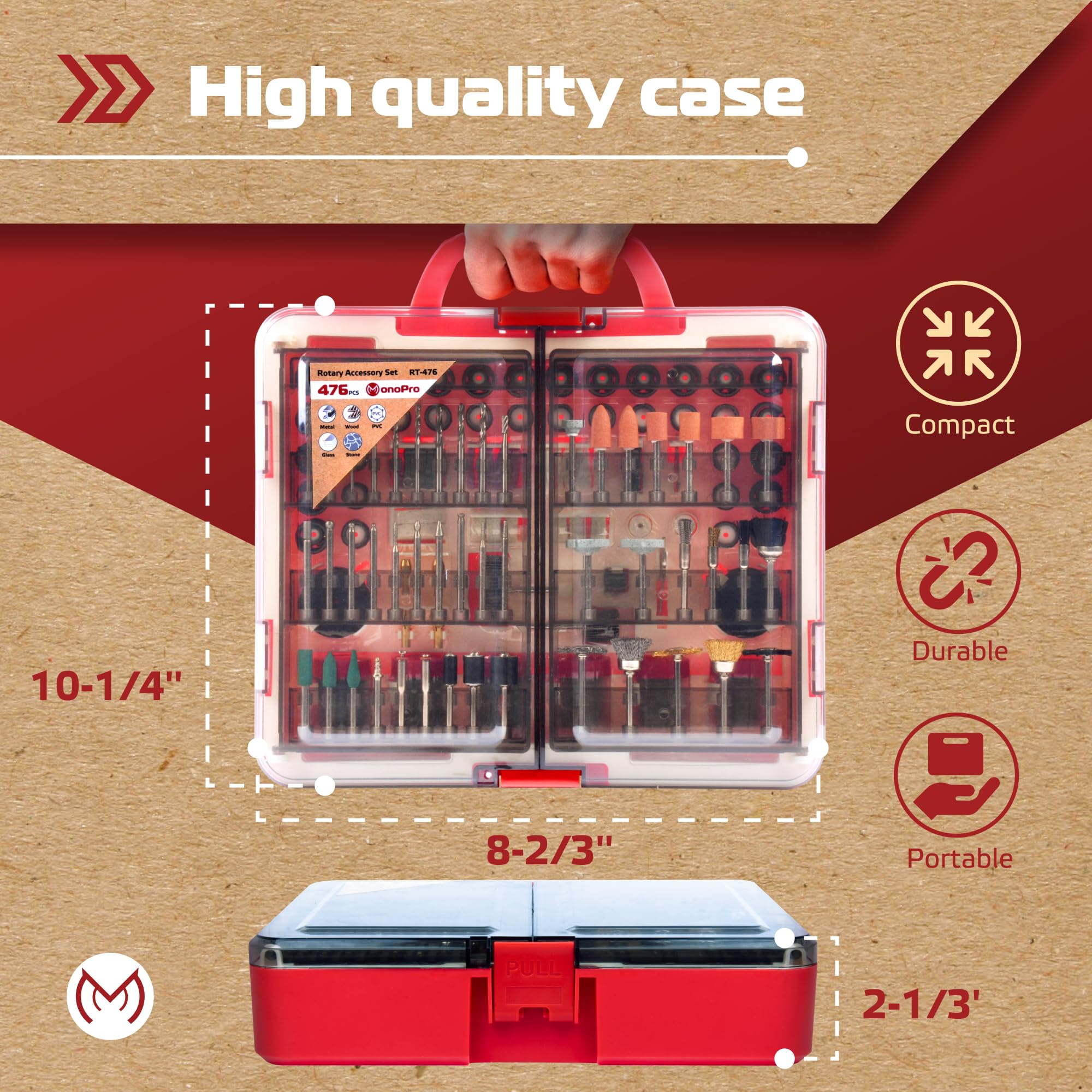 MonoPro portable storage case keeps all components secure and ready to grab.