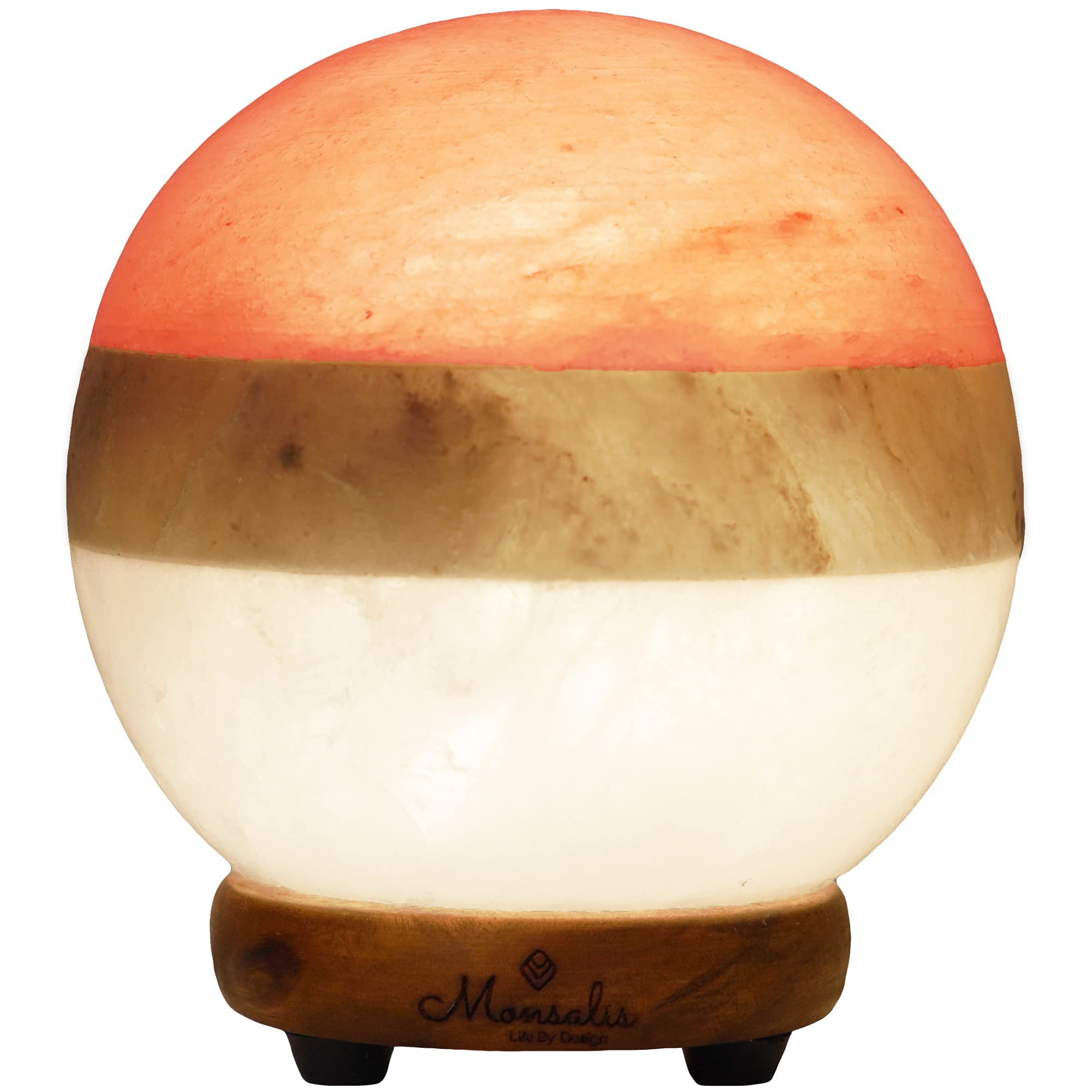 MONSALIS dual illumination salt lamp globe pink emits a warm glow for cozy spaces.
