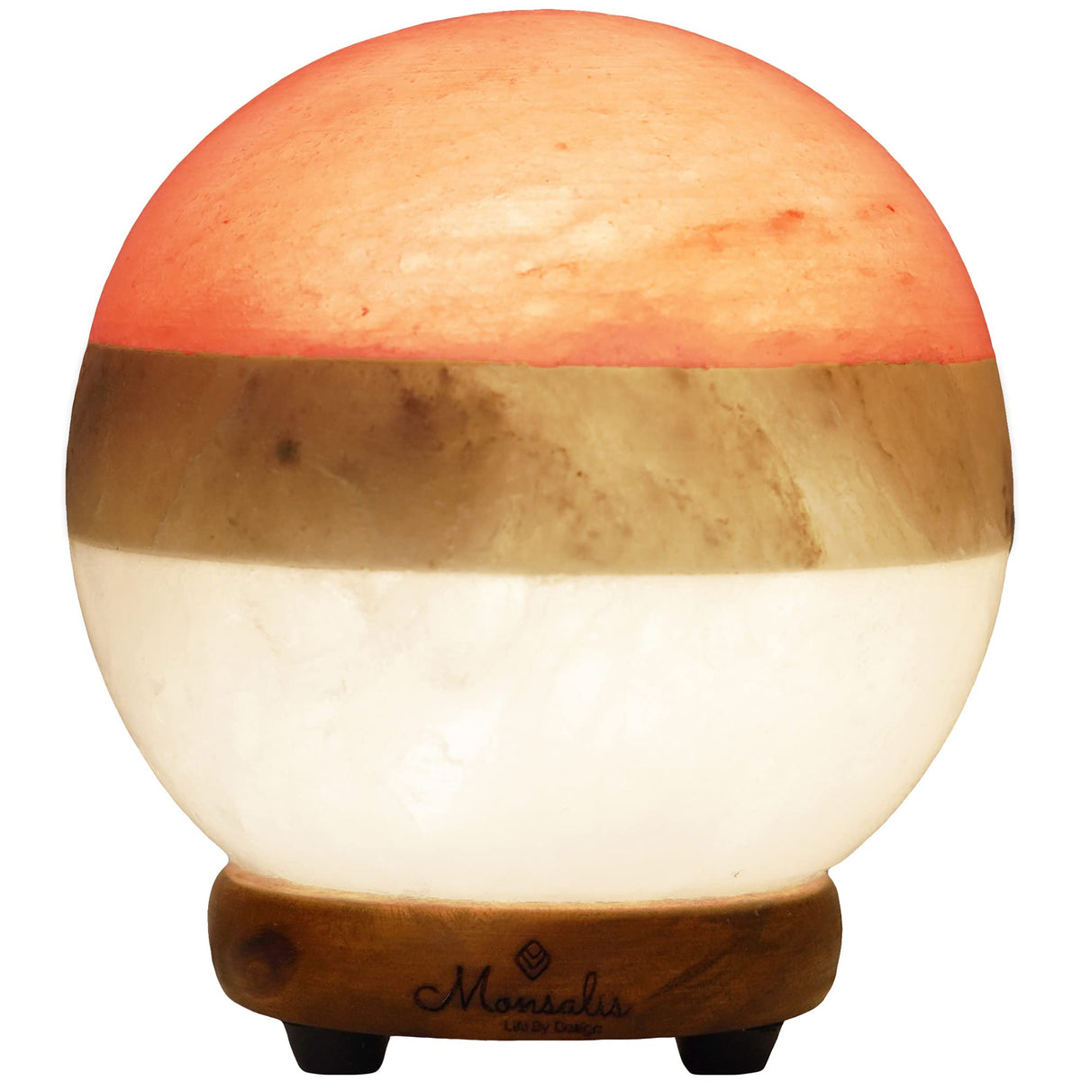 MONSALIS dual illumination salt lamp globe pink emits a warm glow for cozy spaces.