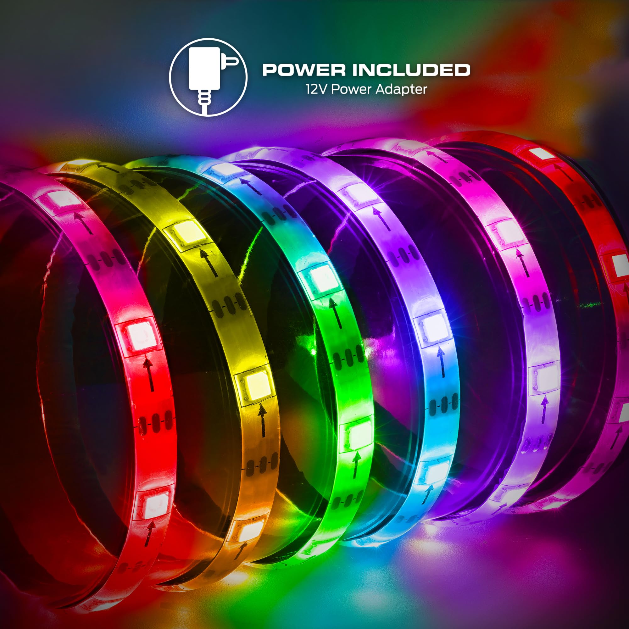 Monster LED strip accents living rooms with vibrant color accents.