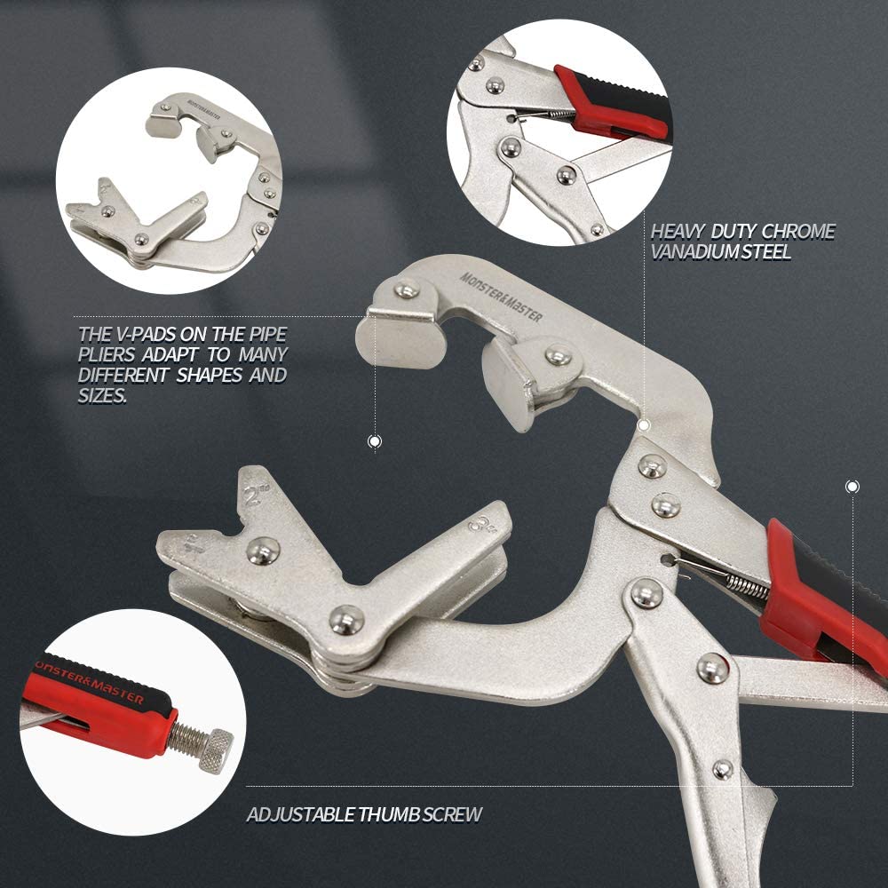 Monster and Master welding pipe plier clamp forged steel construction for durability.