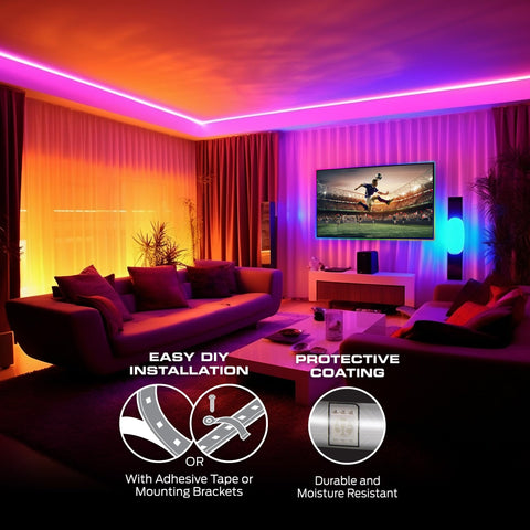 Monster Smart RGB strip 100ft ceiling ambient lighting creates soft, adjustable mood