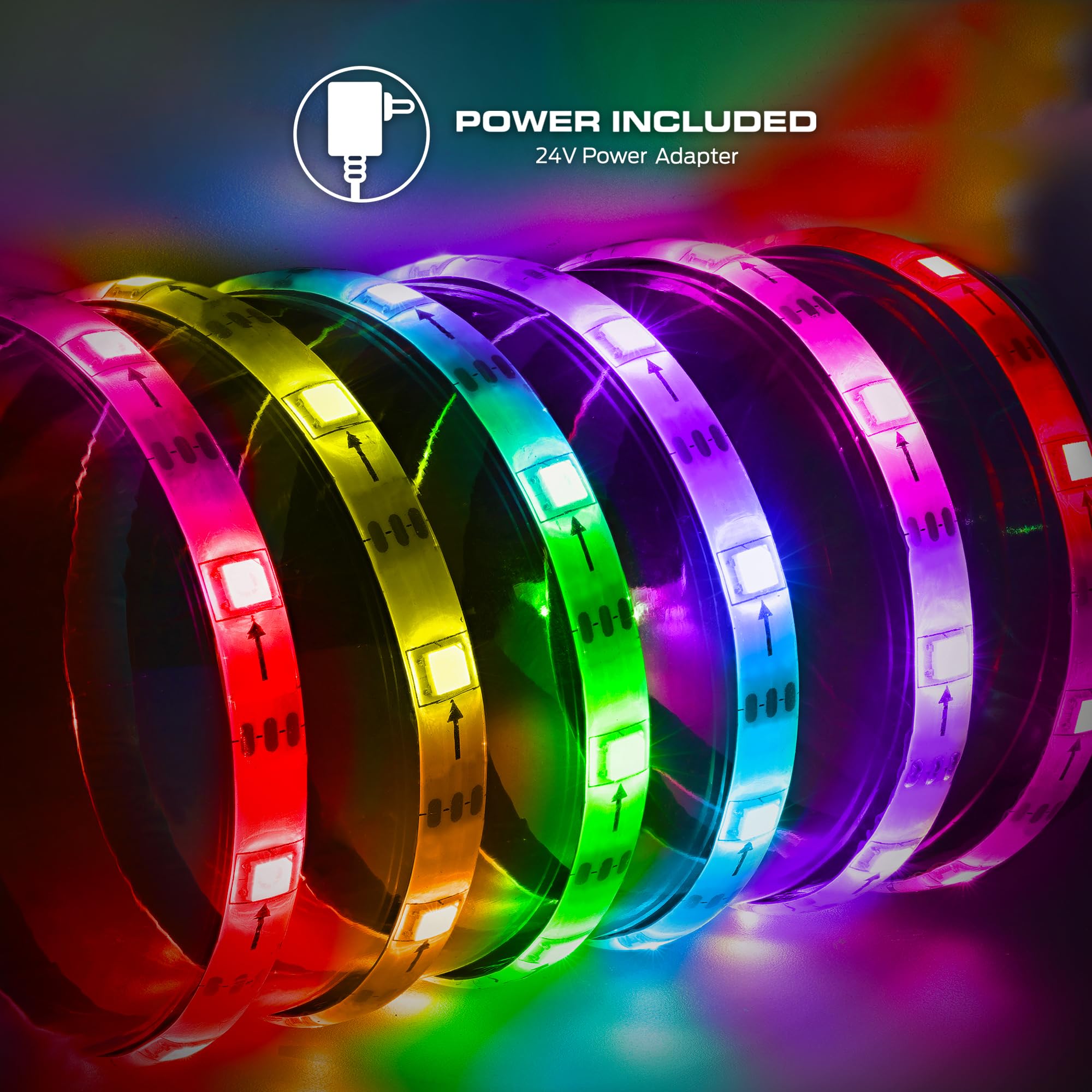 Monster Smart RGB strip 100ft under-furniture lighting adds subtle, colorful accents