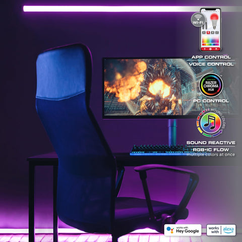 Monster Smart RGB strip app control screen demonstrates easy brightness and color adjustments