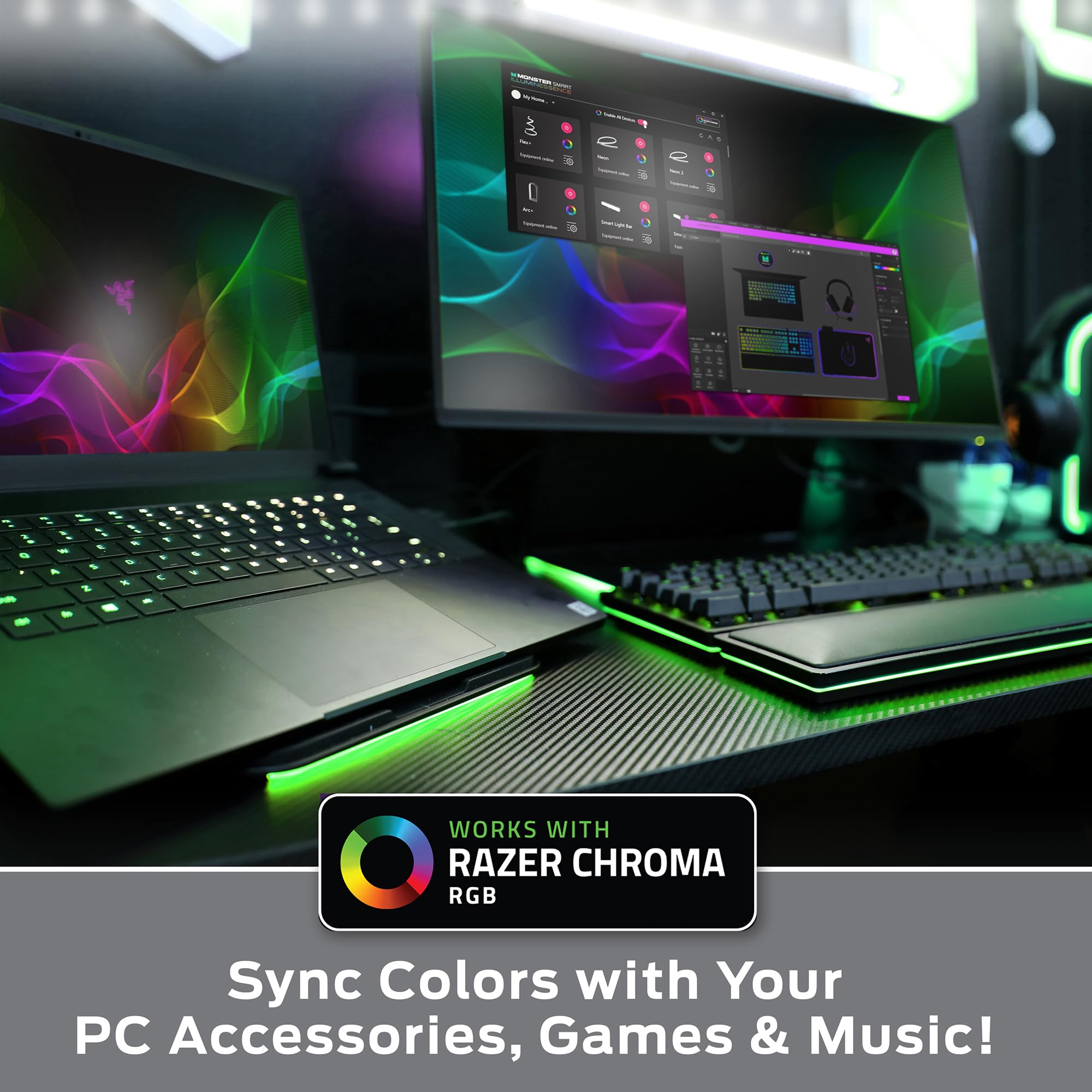 Monster Smart RGB strip with Razer Chroma Sync reacts to in-game events