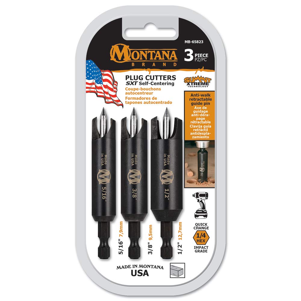 Montana Brand MB-65823 plug cutters in action with quick-change shank for faster projects.