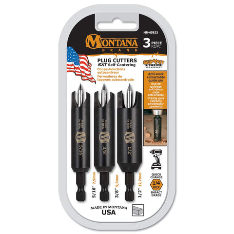 Montana Brand MB-65823 plug cutters in action with quick-change shank for faster projects.