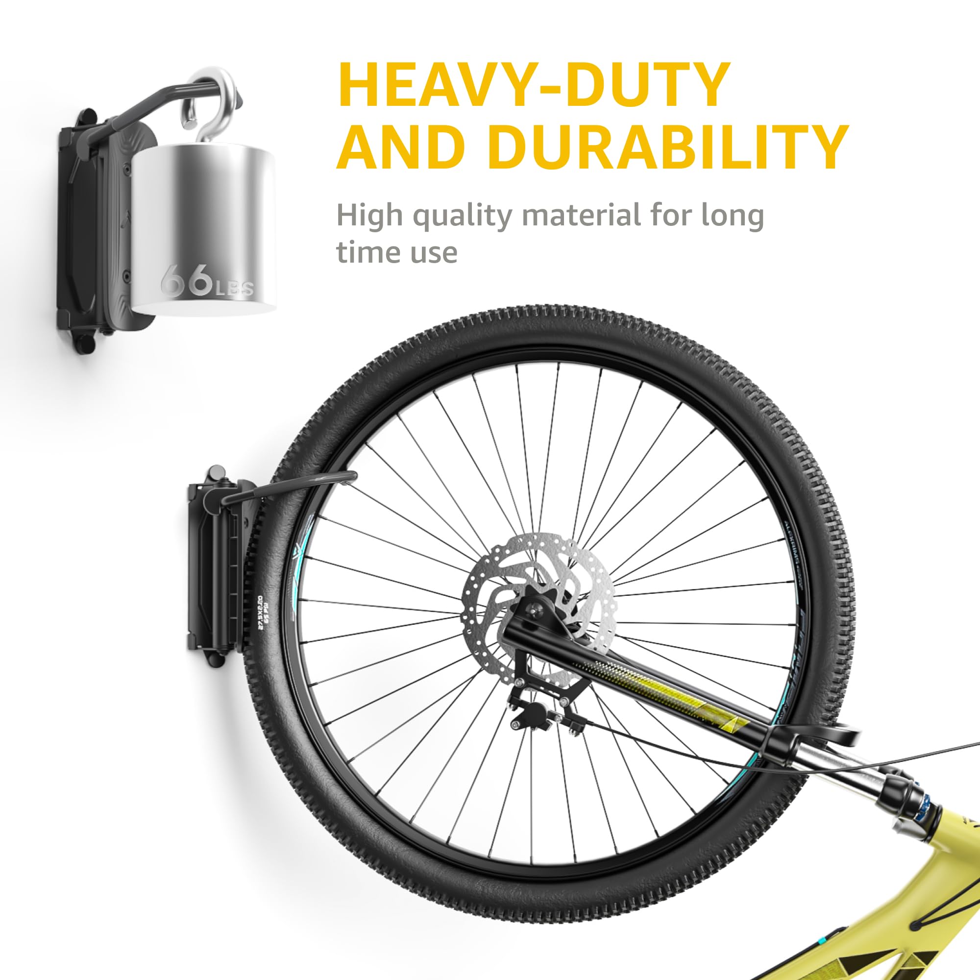 Montek bike wall rack features rubber-coated contact points to prevent scratches.