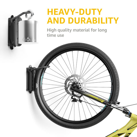Montek bike wall rack features rubber-coated contact points to prevent scratches.