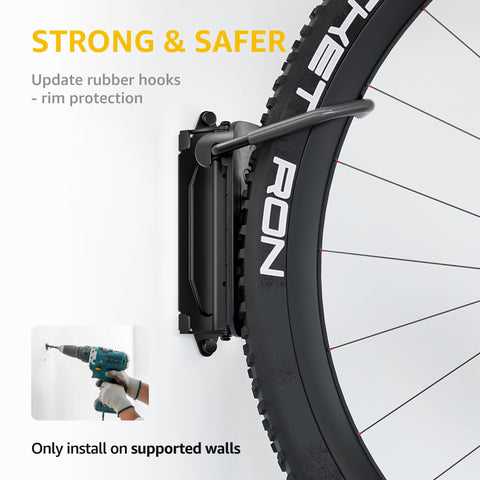 Montek space-saving wall mount keeps bikes stored vertically to maximize floor area.