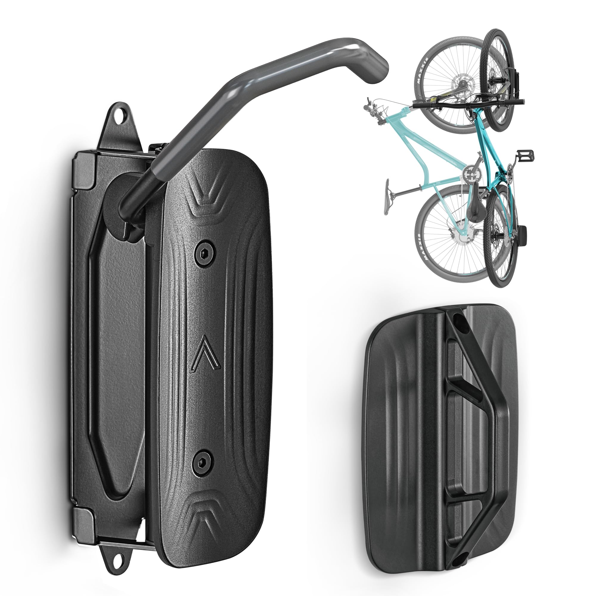 monTEK Swivel Bike Wall Mount front view shows compact vertical storage.