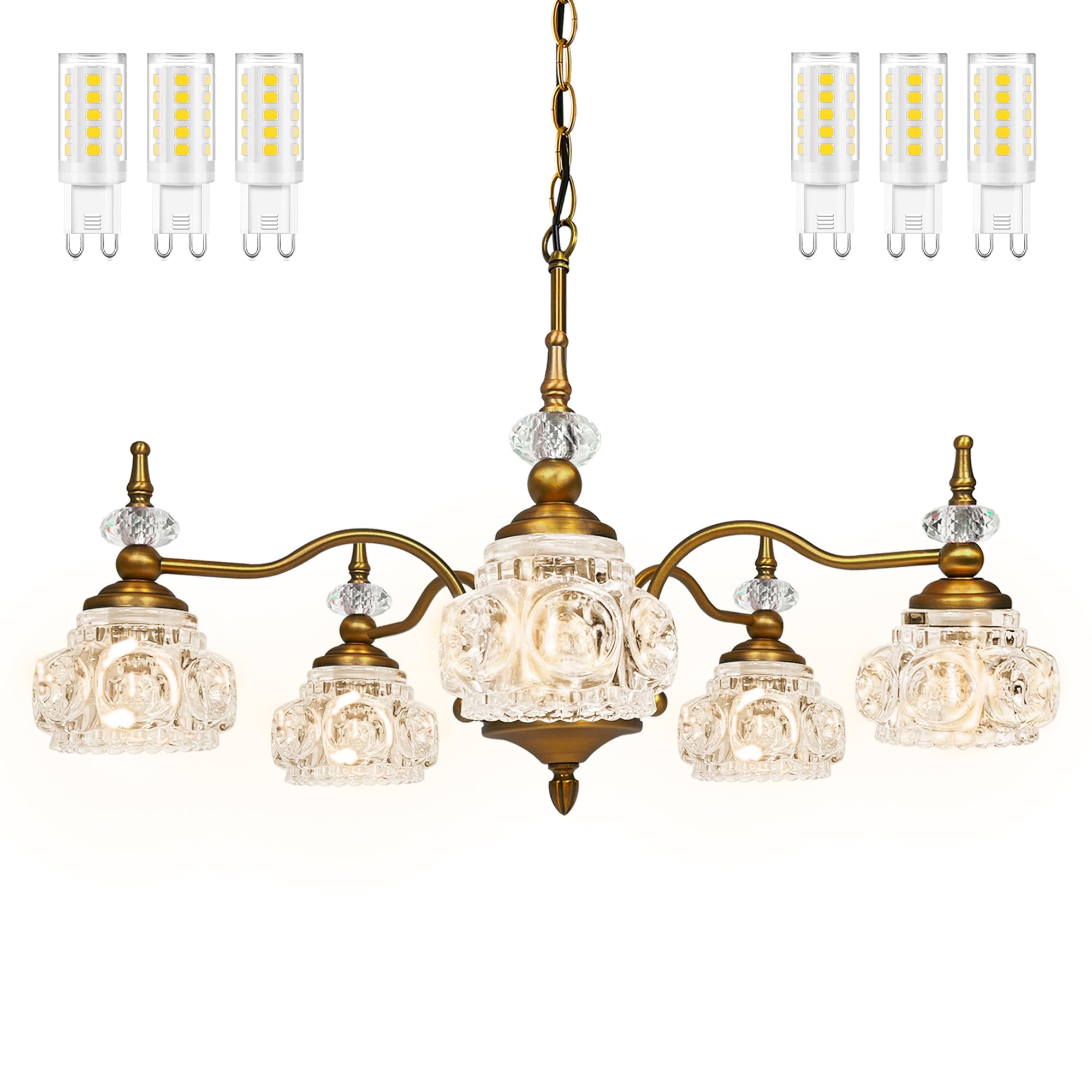 Montex chandelier with crystal glass shade diffuses light for glamour