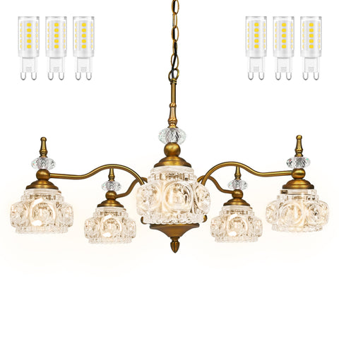 Montex chandelier with crystal glass shade diffuses light for glamour