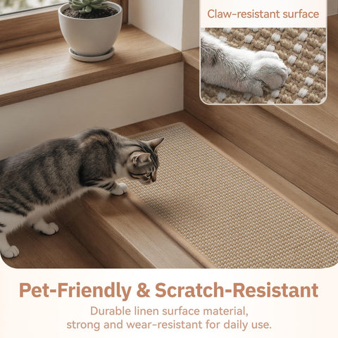 MontVoo peel-and-stick stair treads with a center slit for easy alignment.