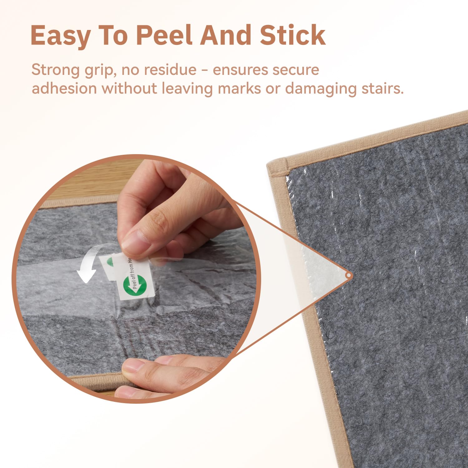 MontVoo peel-and-stick treads with transparent backing simplify installation.