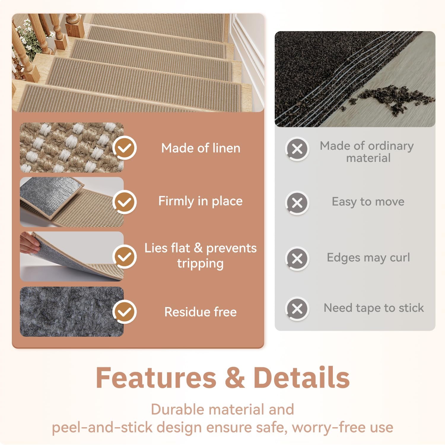 MontVoo pet-friendly stair carpet resists scratches and minimizes pet hair buildup.