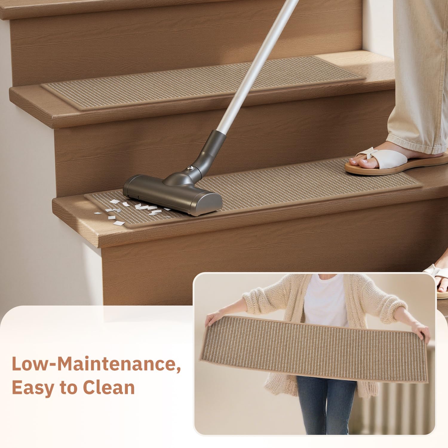 MontVoo beige 8x30 jute stair treads add natural texture to interiors.