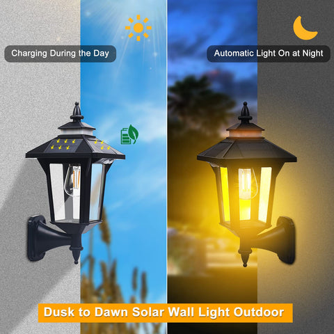 Moodyfei solar wall lantern motion sensor detects activity up to 19 feet