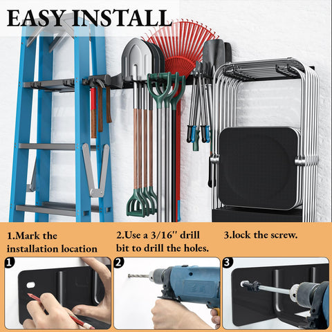 MOOMSINE versatile rack stores chairs and tools for patio or garage