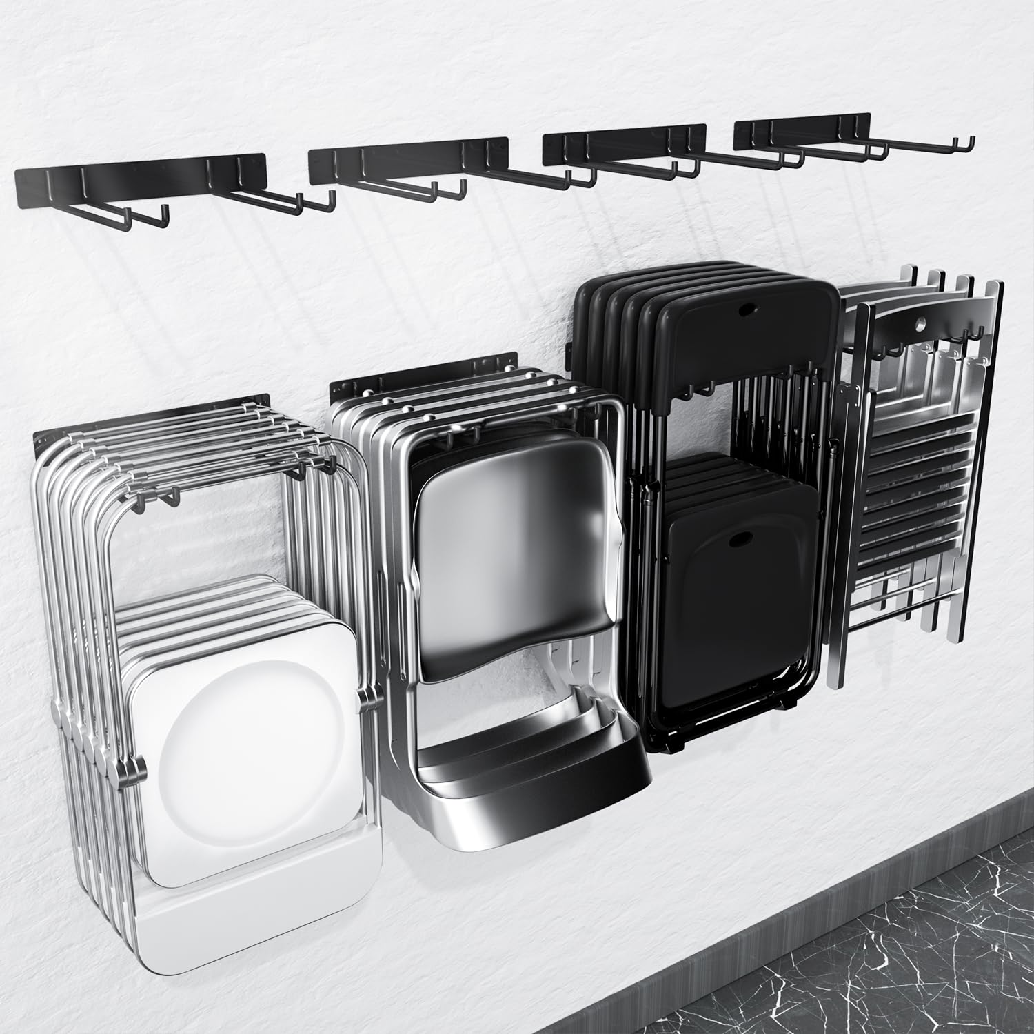 MOOMSINE folding chair storage rack wall mount for easy garage organization