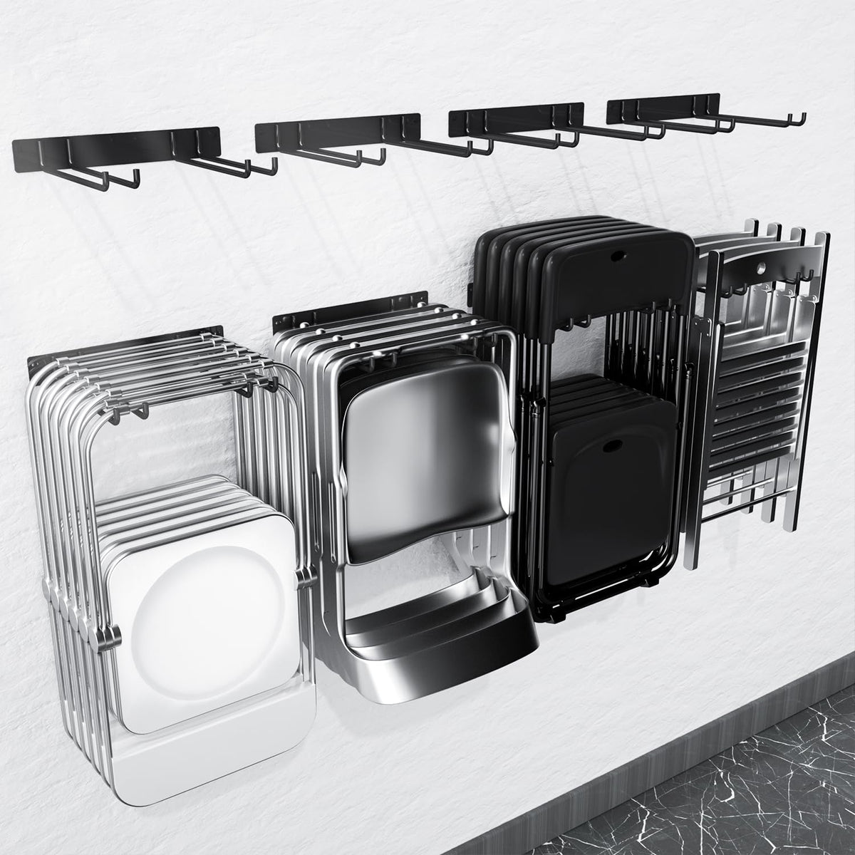 MOOMSINE folding chair storage rack wall mount for easy garage organization