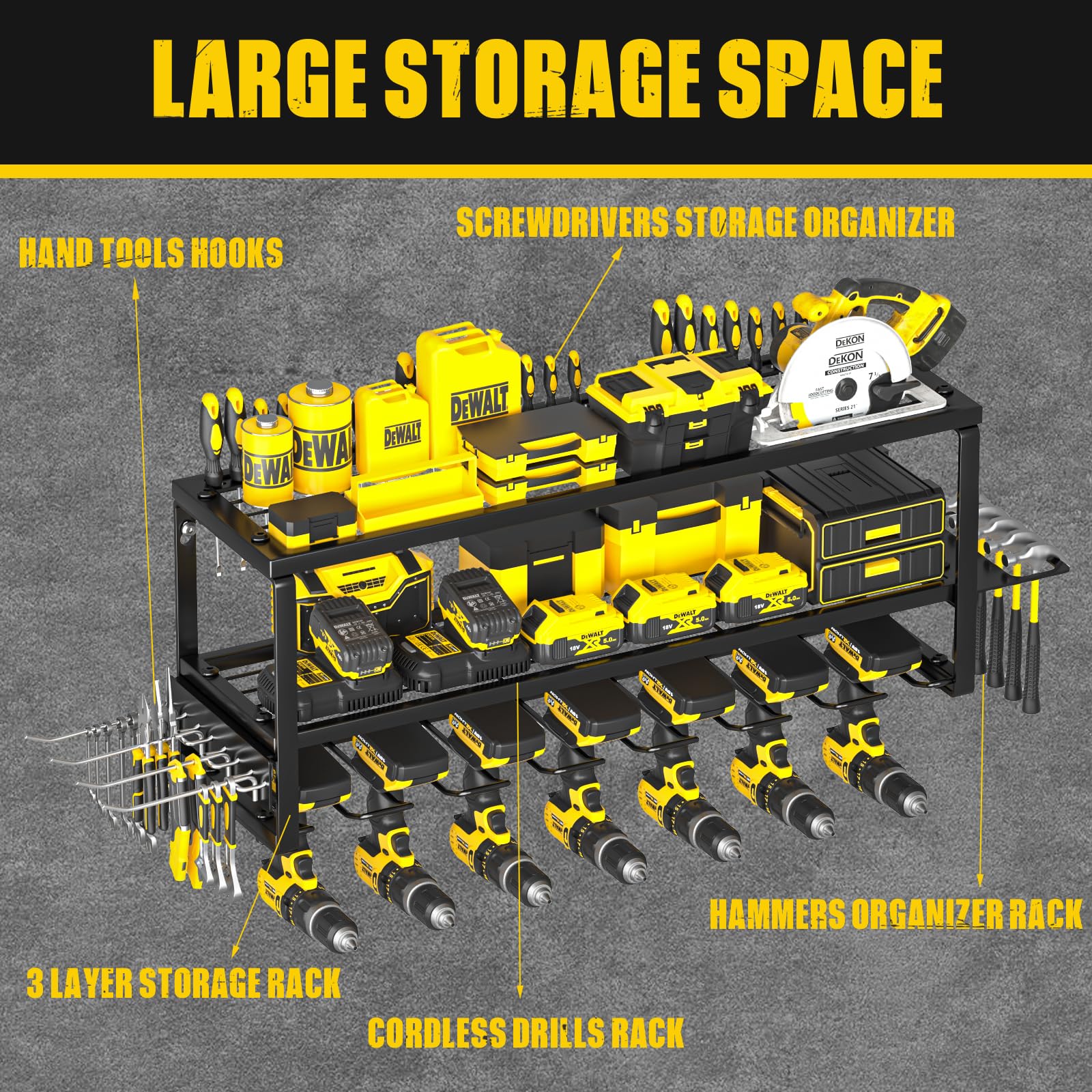 MOOMSINE heavy-duty metal shelf supports tools in rugged garage storage.
