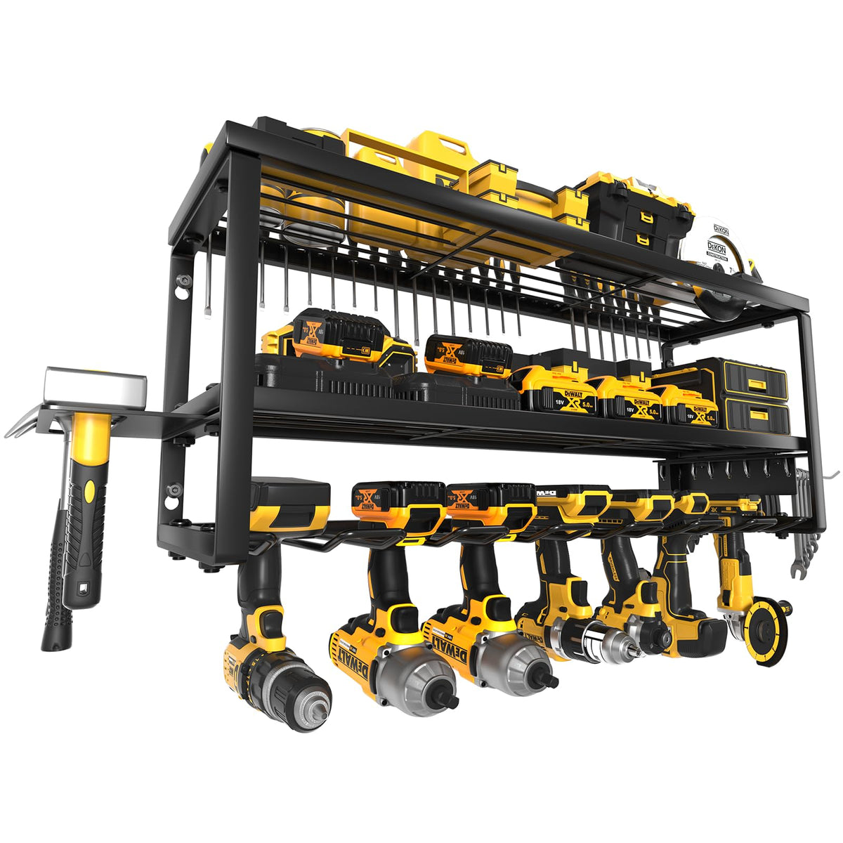 MOOMSINE power tool organizer wall mount with seven slots for easy drill access.