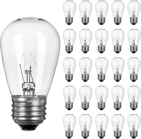 Moonflor 26-pack S14 bulbs in packaging, ideal for stocking up outdoor lighting projects.