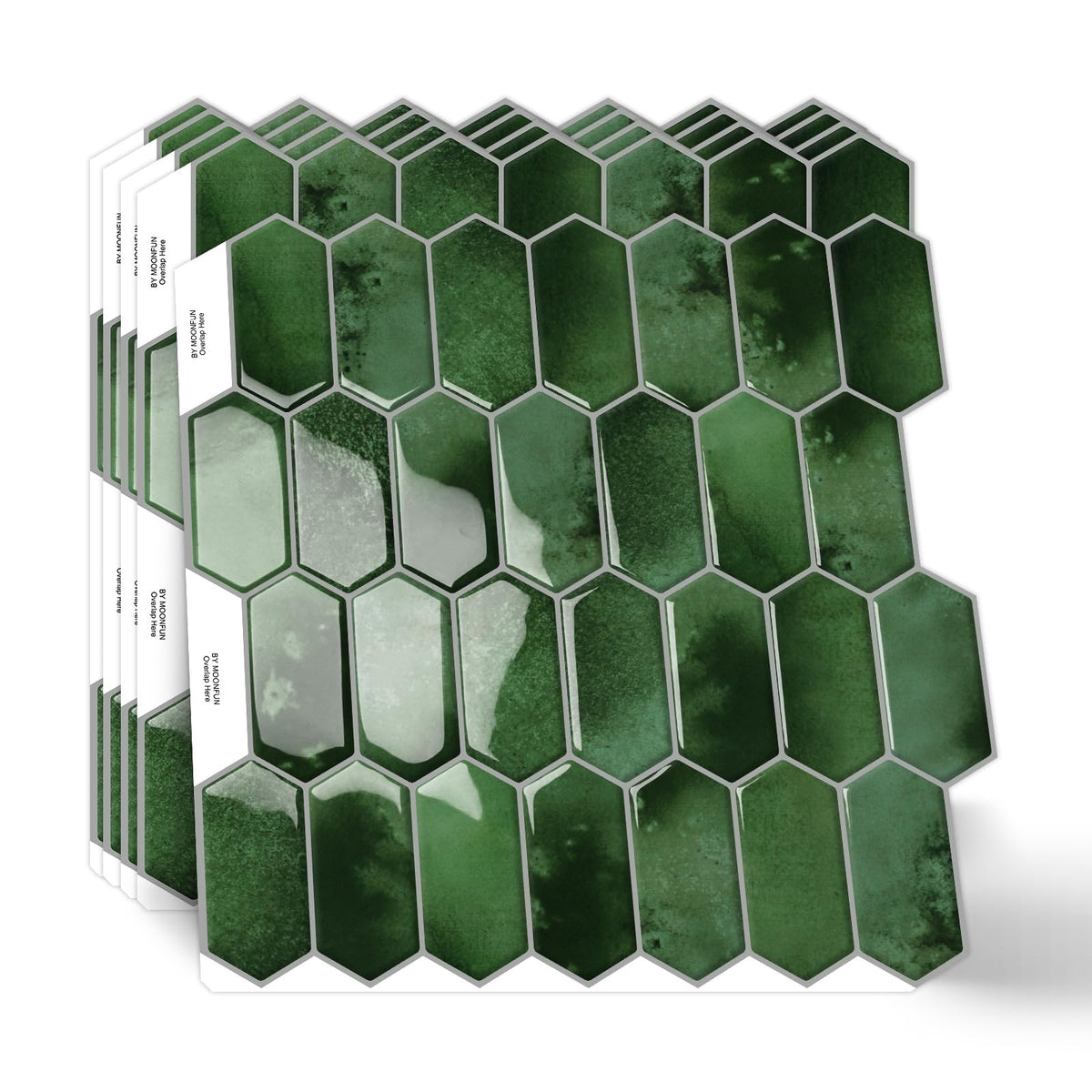 MOONFUN 10 sheet hexagon tiles for a dark green 12x12 backsplash with easy installation.