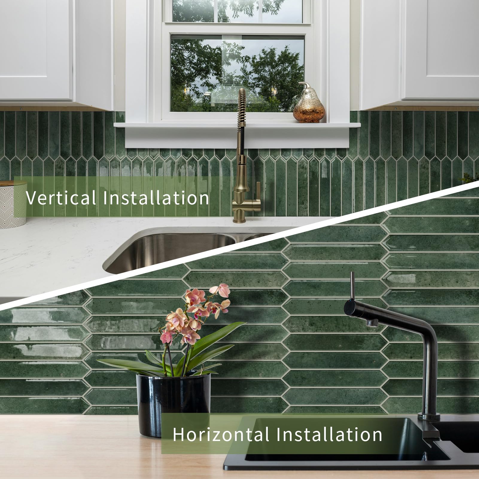 MOONFUN green hex tile on bathroom wall for a fresh, modern look.