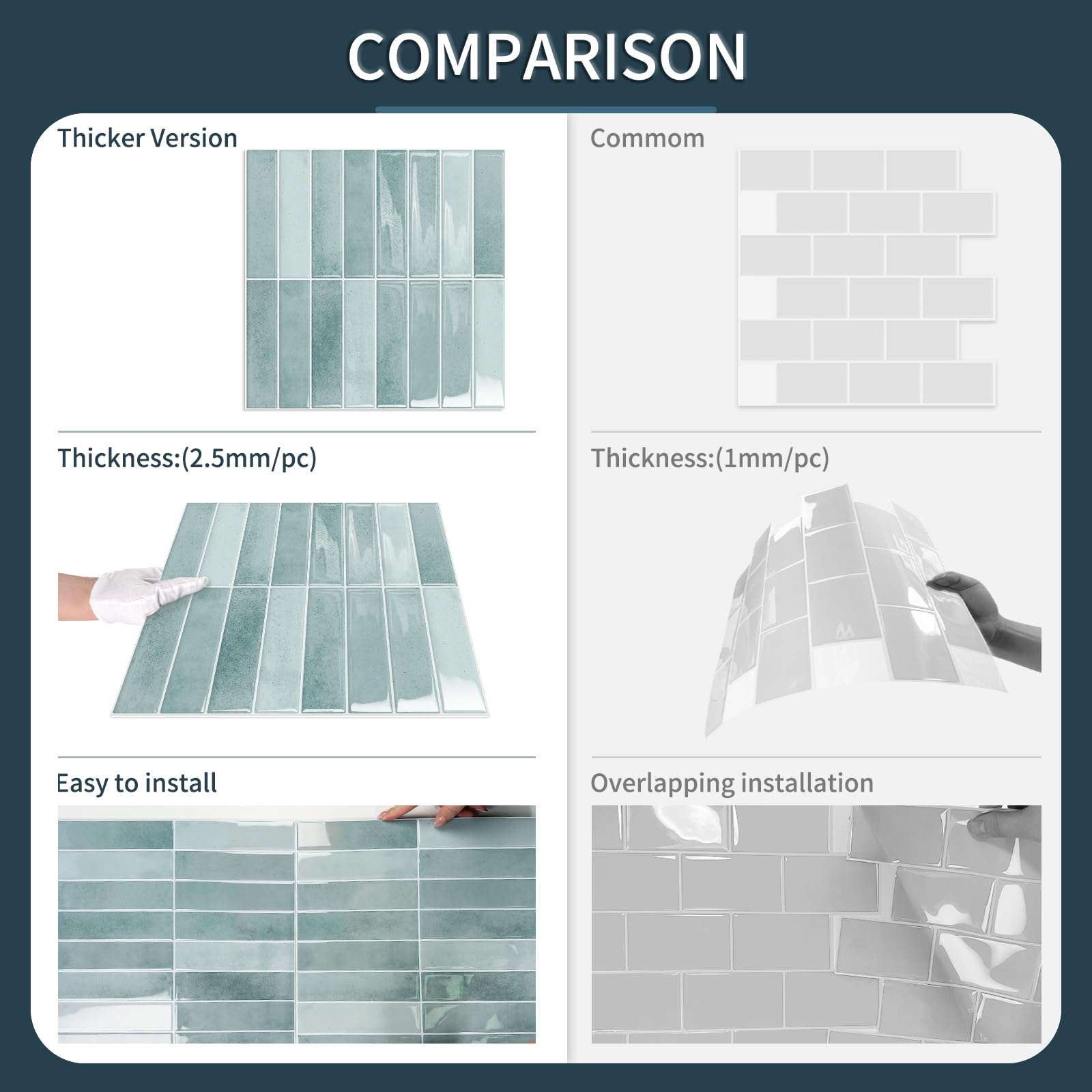MOONFUN heat-resistant bathroom backsplash tiles withstand humidity and splashes