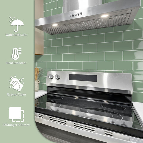 MOONFUN ten-sheet green backsplash packaging image highlighting affordable, quick room refresh.