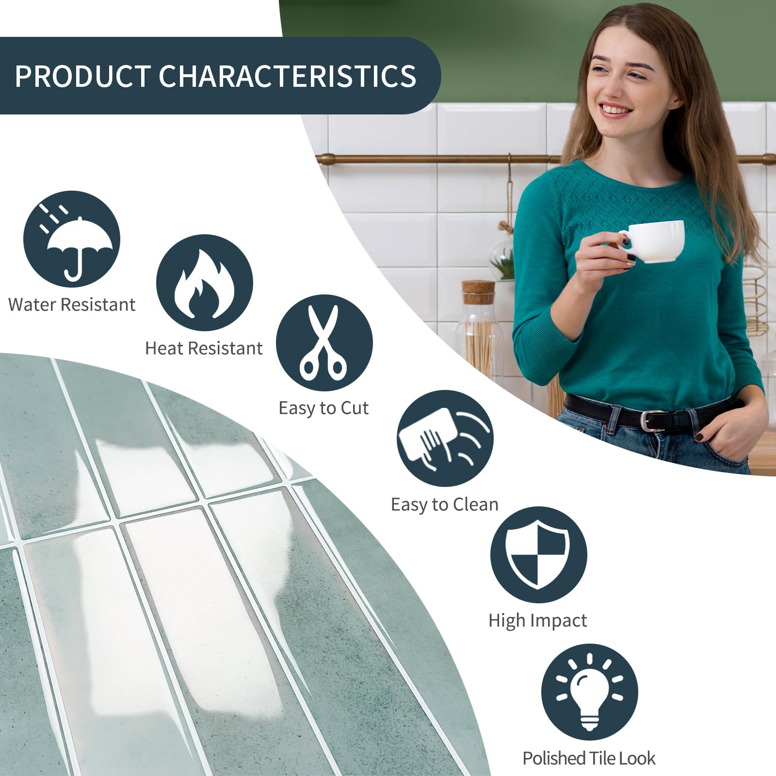 MOONFUN twelve-by-twelve self-adhesive tiles ideal for moisture‑resistant kitchens