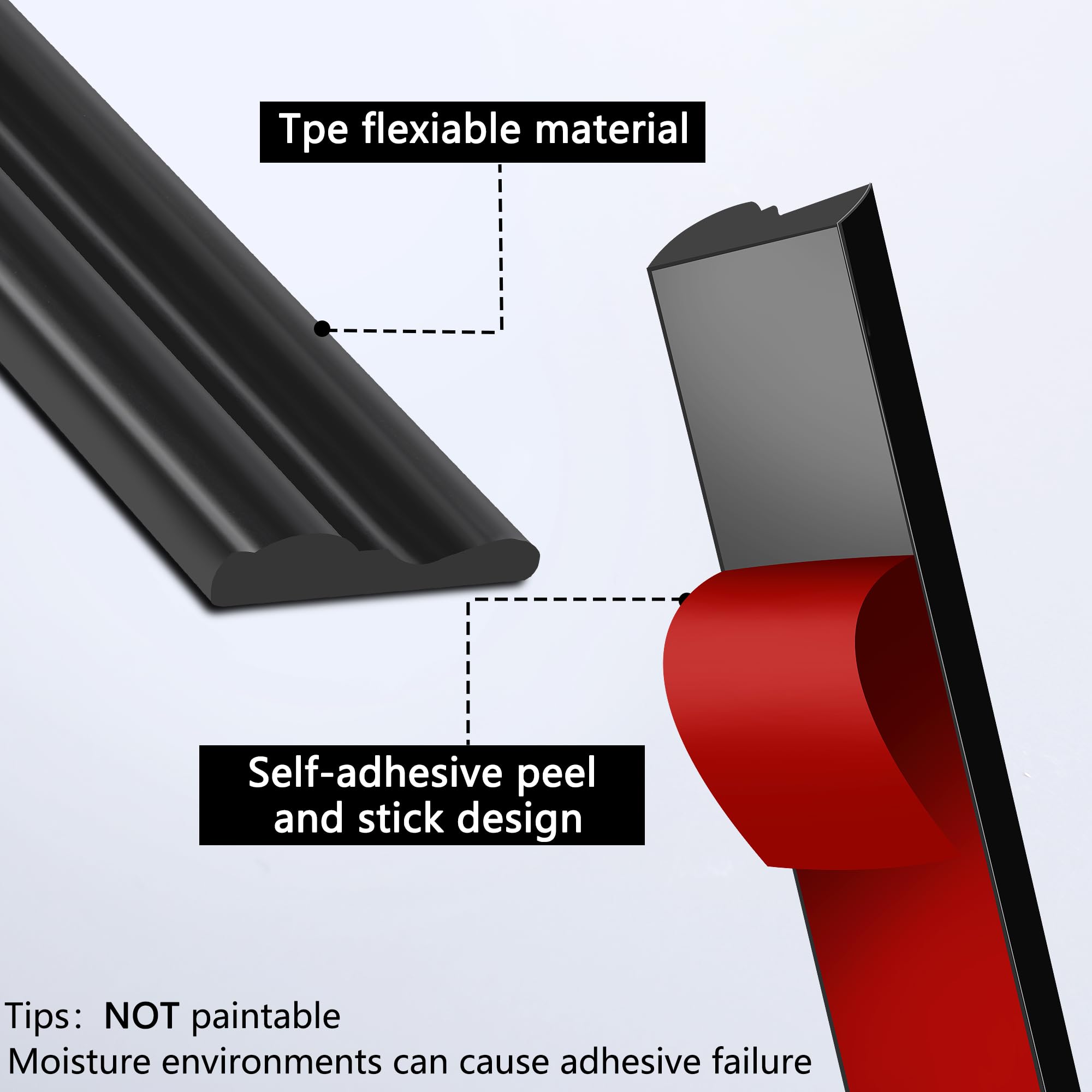 Moonoom flexible TPE wall trim closeup showing pliable edge.