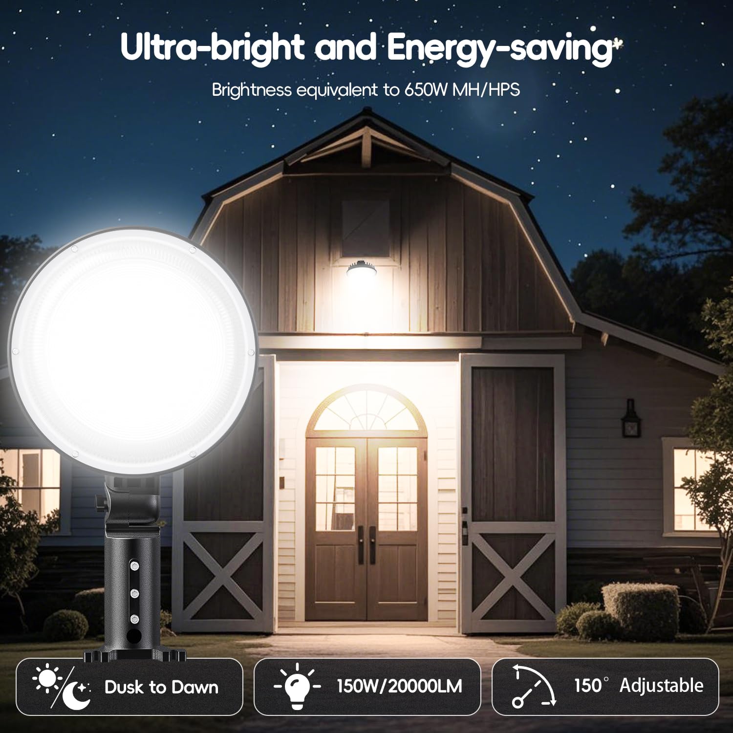 MOONTIP 20000lm brightness rising over large outdoor area at night