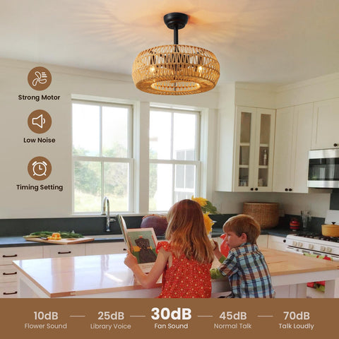 MOOONICHE remote-control ceiling fan and light for easy operation.