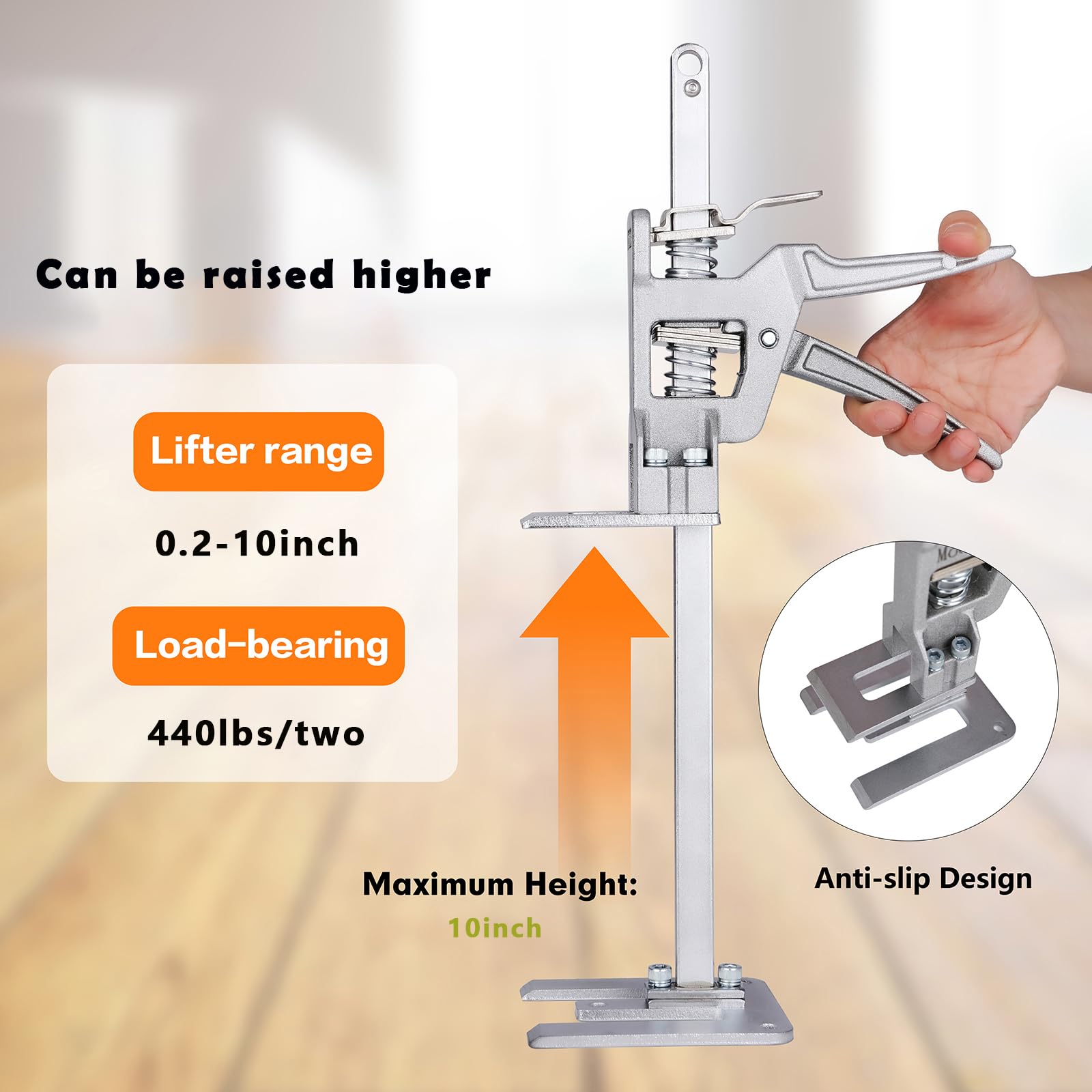 Moozies labor-saving arm jack 2-pack lifting range demonstrates adjustable height for various tasks.