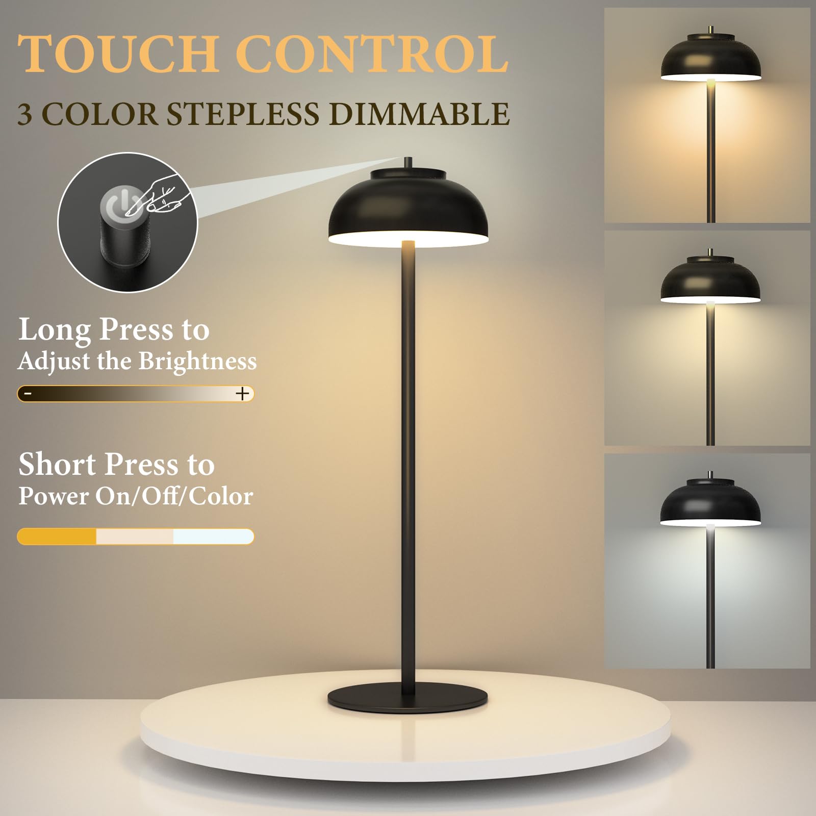 Moragin dimmable LED table lamp shows smooth brightness control for any mood.