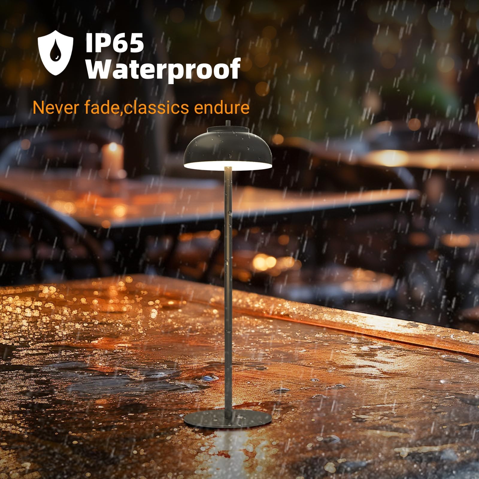 Moragin IP65 waterproof table lamp resists rain for outdoor use.
